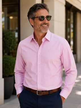 Thomas Pink Classic Fit Pink Geometric Dress Shirt Men's 19 37.5 Jermyn Street